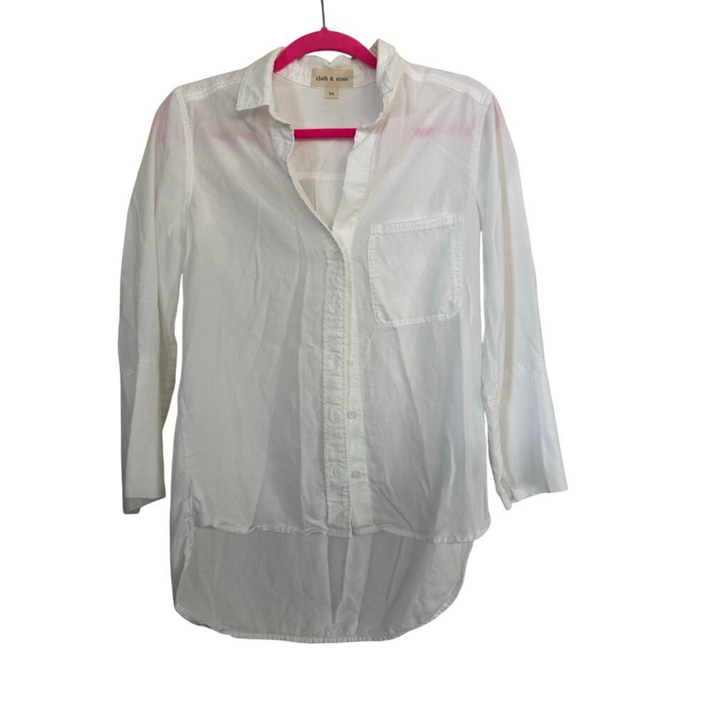 Cloth & Stone Button-down Shirt 3/4 Sleeves Collared White Size XS